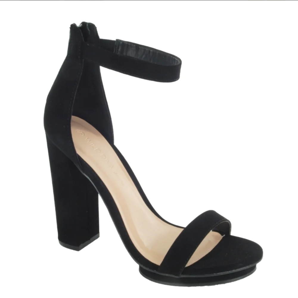 Windsor Black High Fashion Ankle Strap Chunky Heels Size Women's 6.5